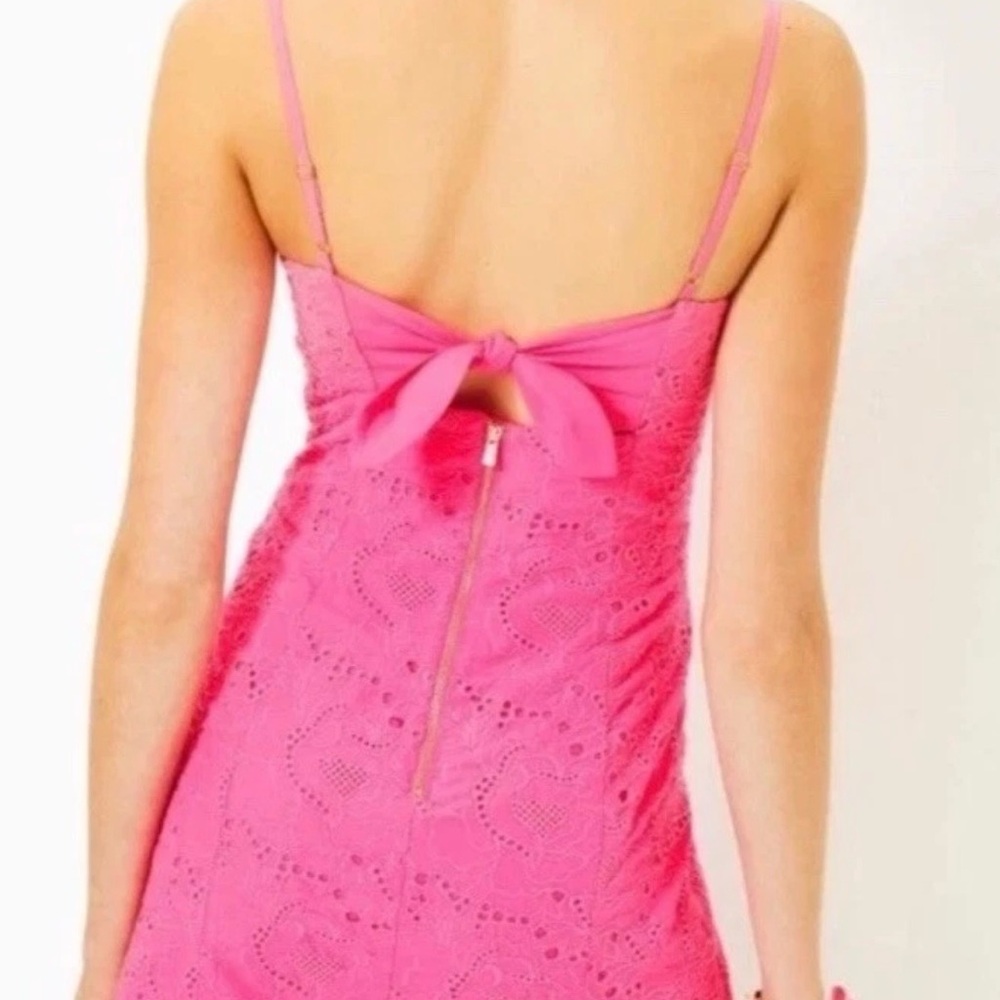LILLY PULITZER SHELLI HOT PINK EYELET MINI DRESS $208 new with tag - Picture 4 of 10